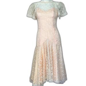 1986 Vintage Peach Taffeta and Lace Drop Waist Party Dress